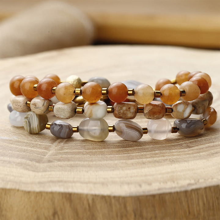 Buddha Stones Botswana Achat Roter Achat Kaiserstein Kreativität Dreifach Wickelarmband