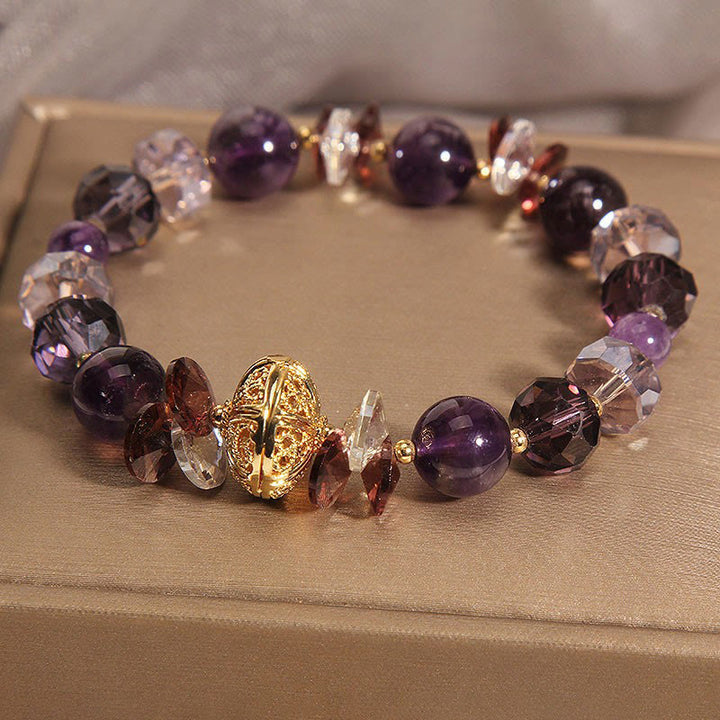 Buddha Stones, Amethyst, roter Kristall, weißer Kristall, Kürbis, innerer Frieden und Heilung, Armband