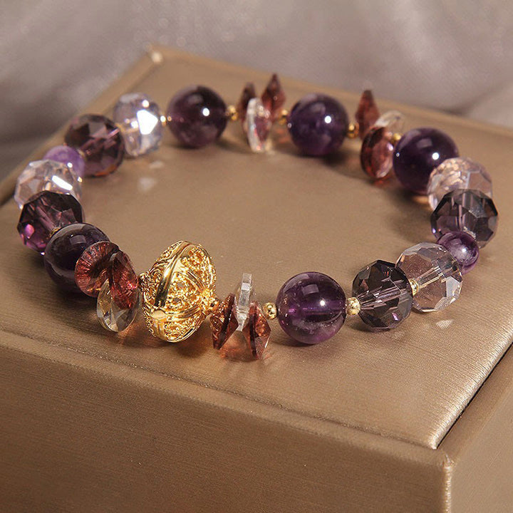 Buddha Stones, Amethyst, roter Kristall, weißer Kristall, Kürbis, innerer Frieden und Heilung, Armband