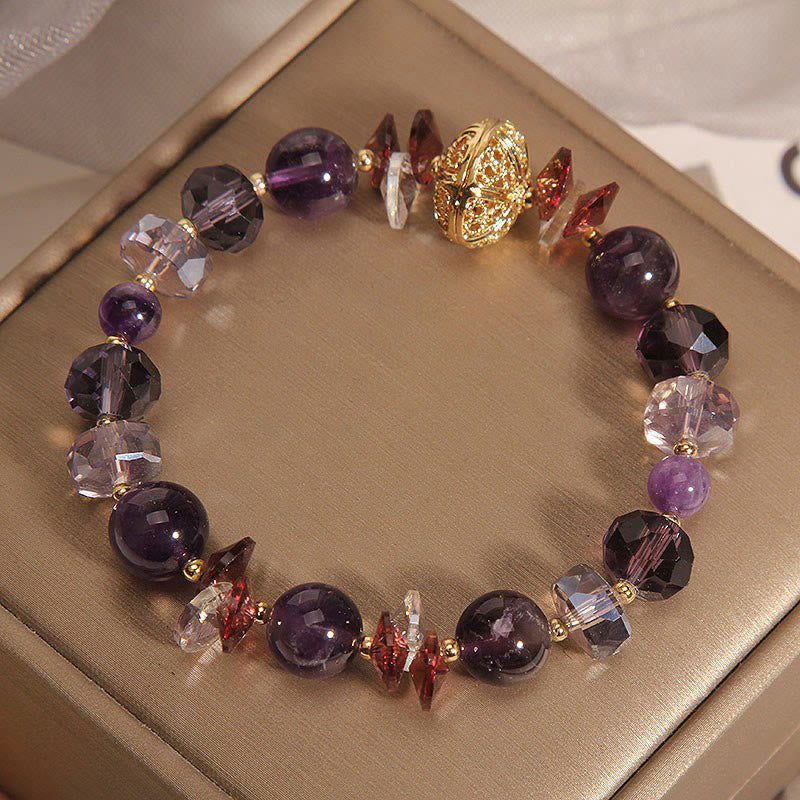 Buddha Stones, Amethyst, roter Kristall, weißer Kristall, Kürbis, innerer Frieden und Heilung, Armband