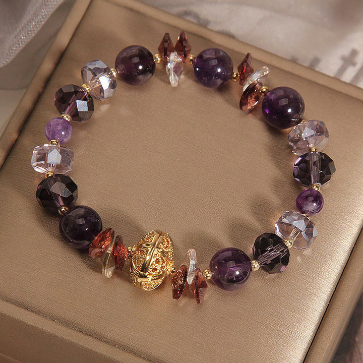 Buddha Stones, Amethyst, roter Kristall, weißer Kristall, Kürbis, innerer Frieden und Heilung, Armband