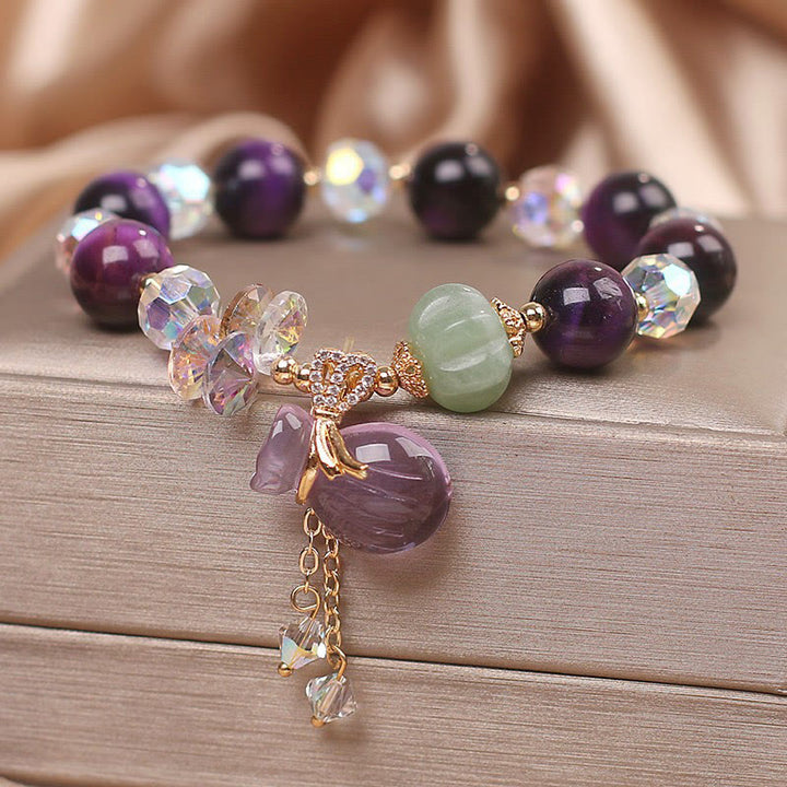 Buddha Stones Lila Tigerauge Weißer Kristall Amethyst Jade Tapferkeitsarmband