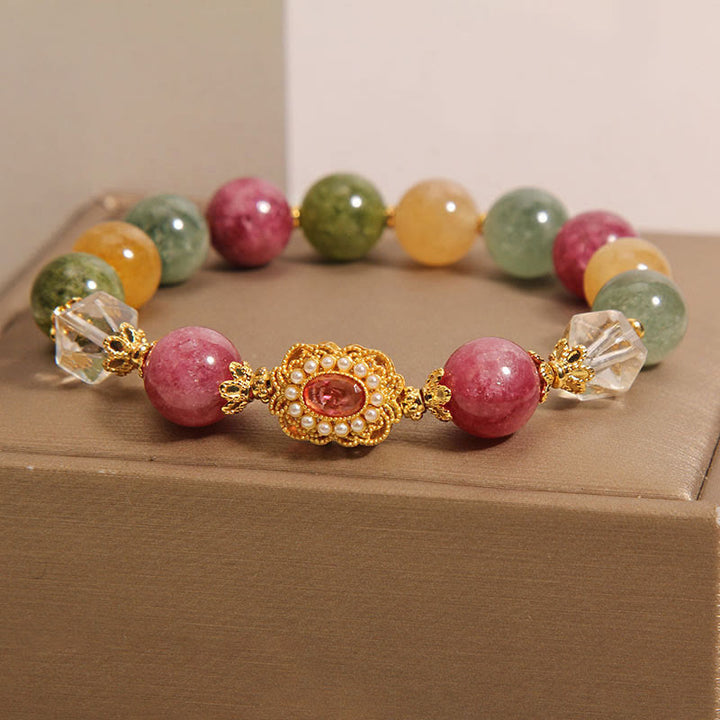 Buddha Stones Turmalin Perle rosa Kristall weißen Kristall Weisheit Armband