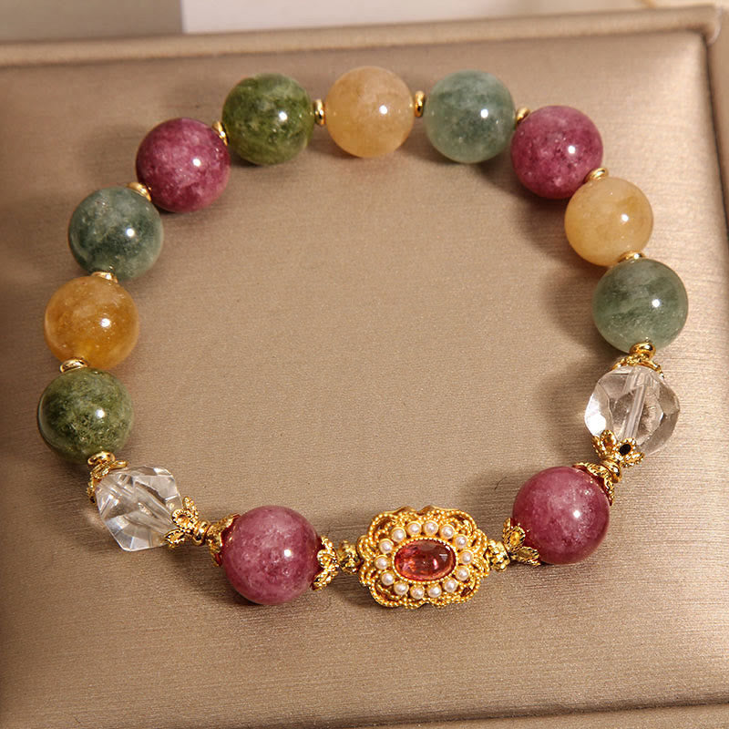 Buddha Stones Turmalin Perle rosa Kristall weißen Kristall Weisheit Armband