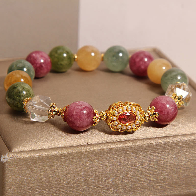 Buddha Stones Turmalin Perle rosa Kristall weißen Kristall Weisheit Armband