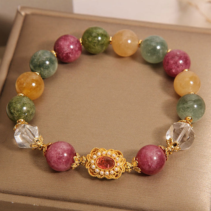 Buddha Stones Turmalin Perle rosa Kristall weißen Kristall Weisheit Armband