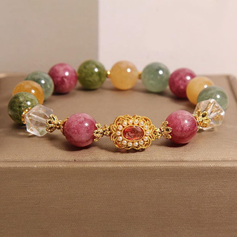 Buddha Stones Turmalin Perle rosa Kristall weißen Kristall Weisheit Armband