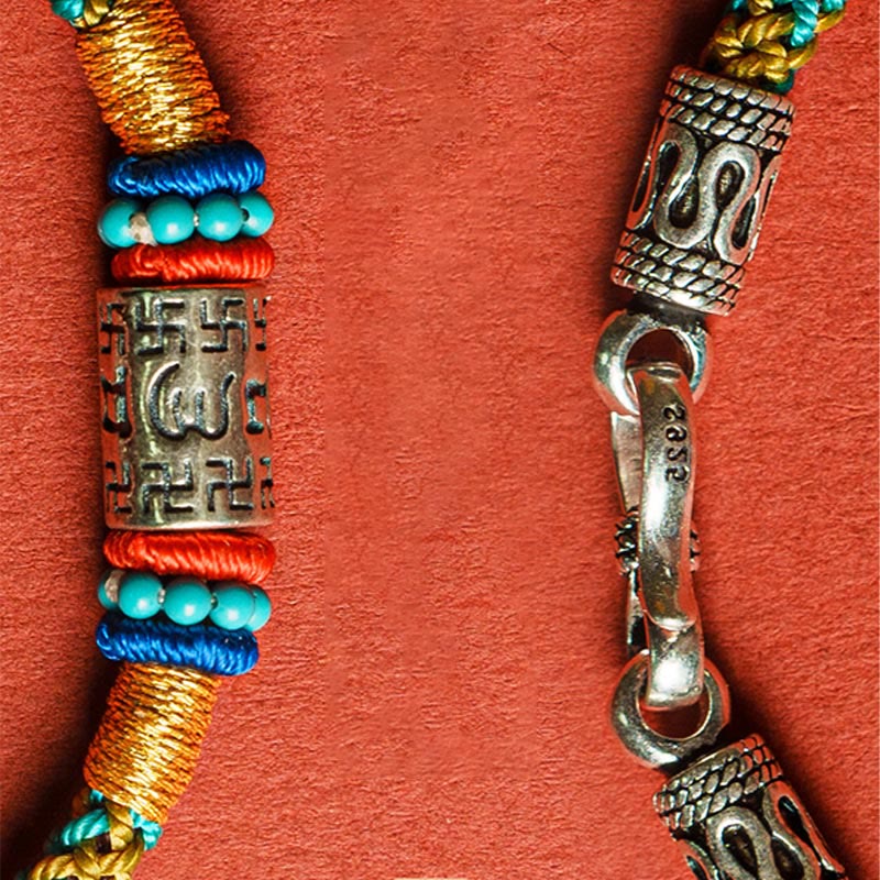 Buddha Stones Bunte Schnur Sechs Wahre Worte 925 Silber Fokus Armband - image 2