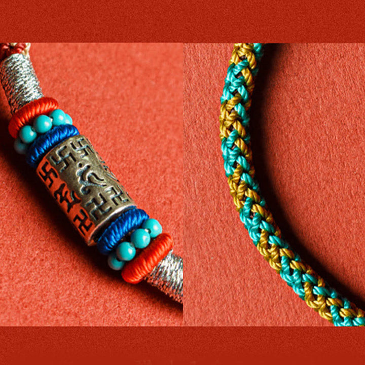 Buddha Stones Bunte Schnur Sechs Wahre Worte 925 Silber Fokus Armband - image 3