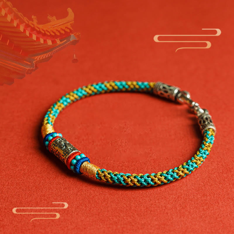 Buddha Stones Bunte Schnur Sechs Wahre Worte 925 Silber Fokus Armband - image 1