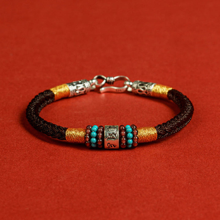 Buddha Stones Rote Schnur Schwarze Schnur Sechs Wahre Worte 925 Sterling Silber Verbindungsarmband - Braun - 19 cm - image 2