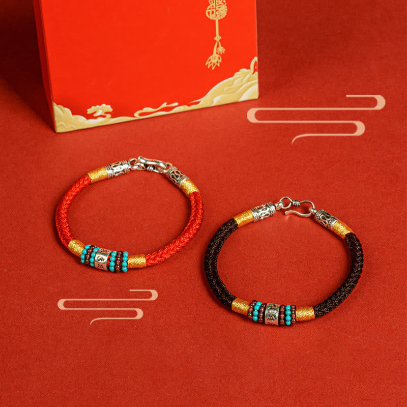 Buddha Stones Rote Schnur Schwarze Schnur Sechs Wahre Worte 925 Sterling Silber Verbindungsarmband - image 17