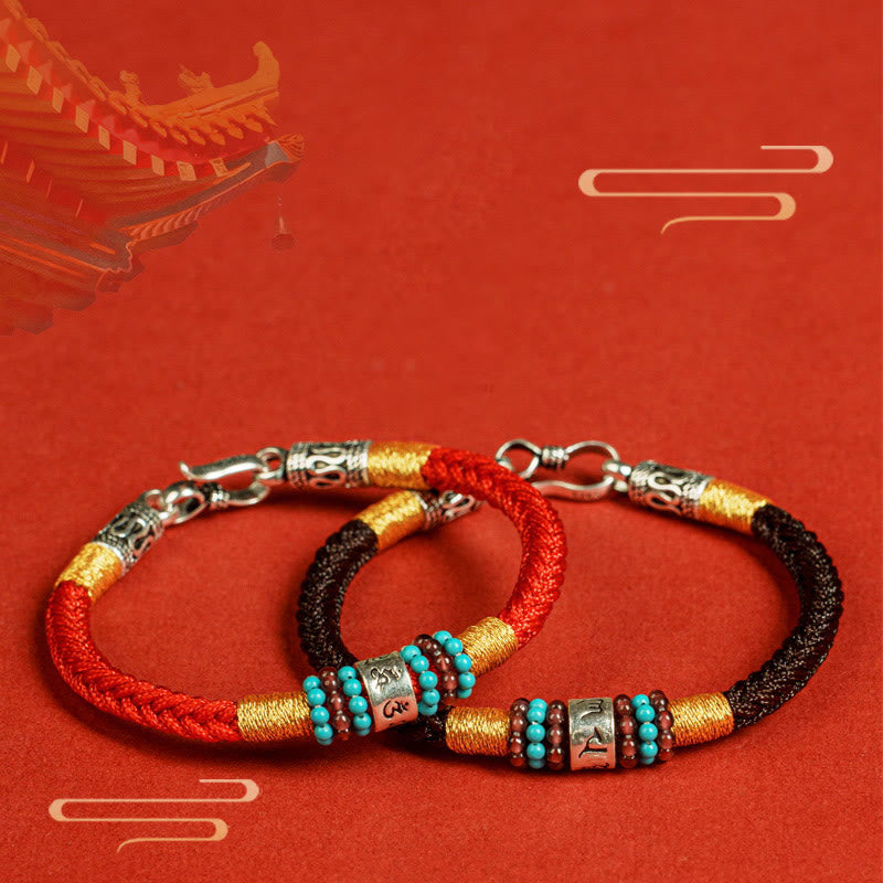 Buddha Stones Rote Schnur Schwarze Schnur Sechs Wahre Worte 925 Sterling Silber Verbindungsarmband - image 0