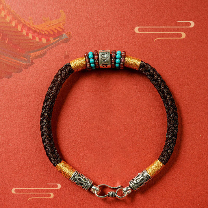 Buddha Stones Rote Schnur Schwarze Schnur Sechs Wahre Worte 925 Sterling Silber Verbindungsarmband - image 3