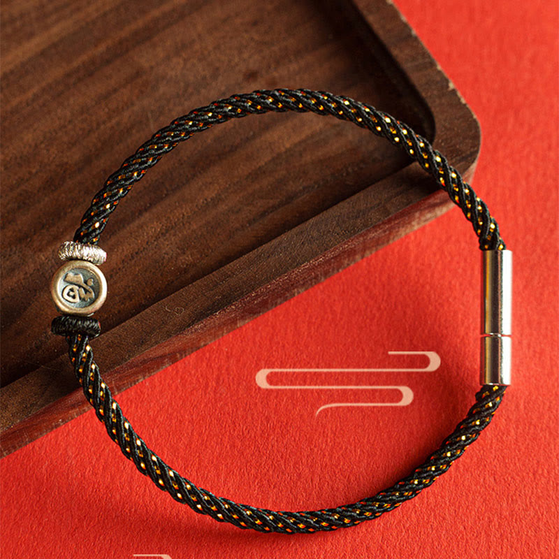 Buddha Stones , geflochtene Schnur, 925 Sterling Silber, Fu-Charakter, Glaube-Armband - image 9