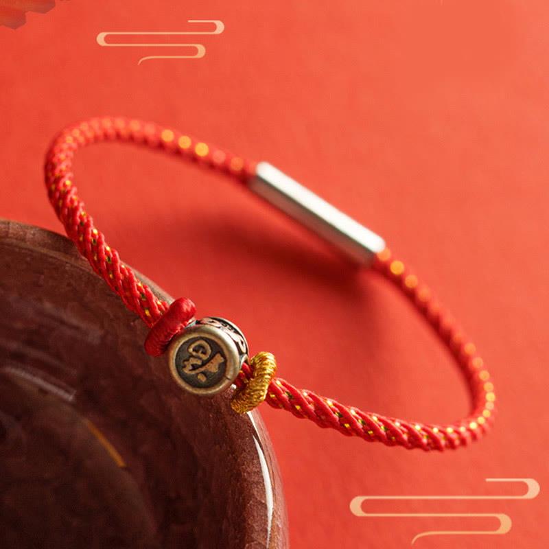 Buddha Stones , geflochtene Schnur, 925 Sterling Silber, Fu-Charakter, Glaube-Armband - image 1