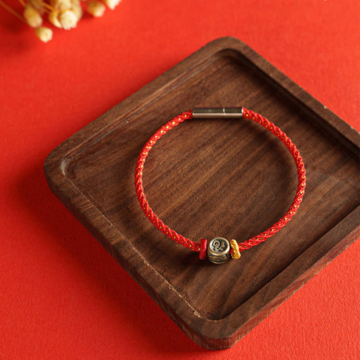 Buddha Stones , geflochtene Schnur, 925 Sterling Silber, Fu-Charakter, Glaube-Armband - image 3