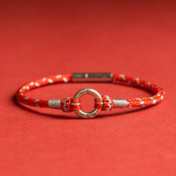 Buddha Stones Rote Schnur 925 Sterling Silber Glücksarmband - Rot - 19 cm - image 1