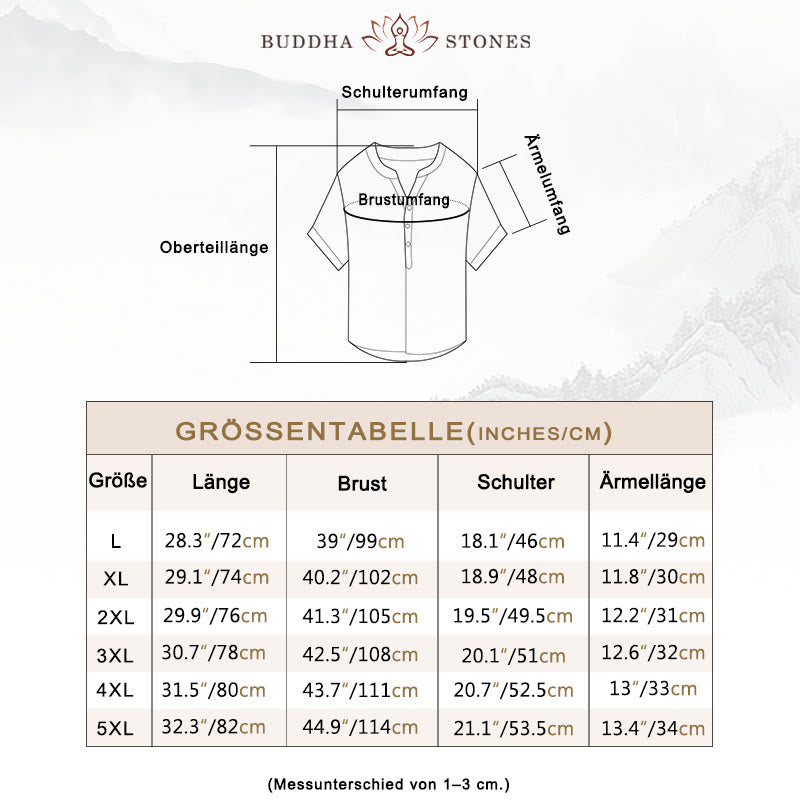 Buddha Stones Einfarbig Kurzarm Halbknopf Hemd Leinen Herren Kleidung