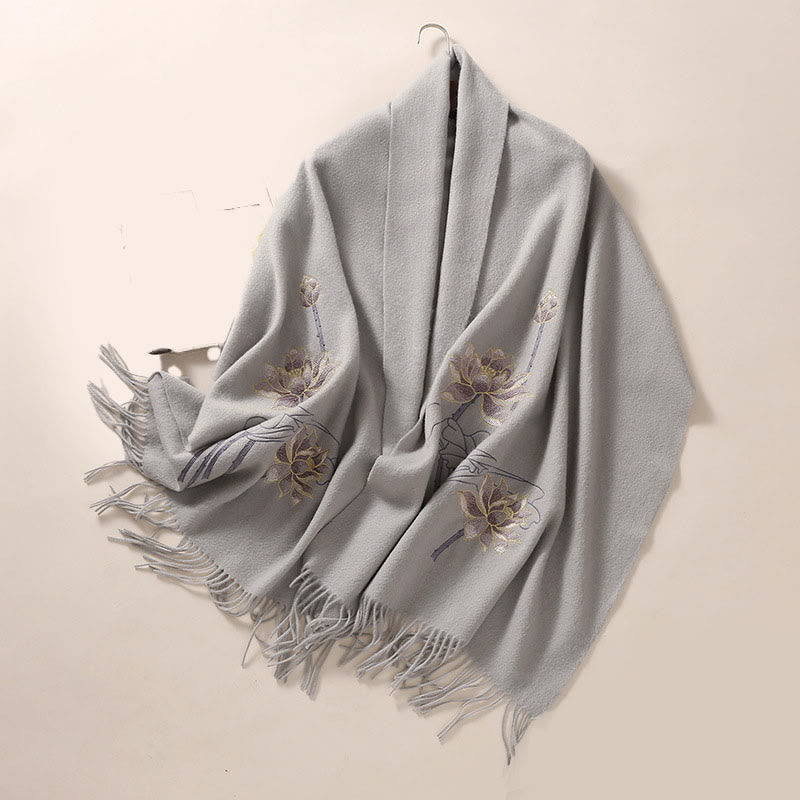 Buddha Stones -Wollschal, Lotus-Stickerei, Quaste, Winter, gemütlicher Reiseschal, Wickeltuch - image 2