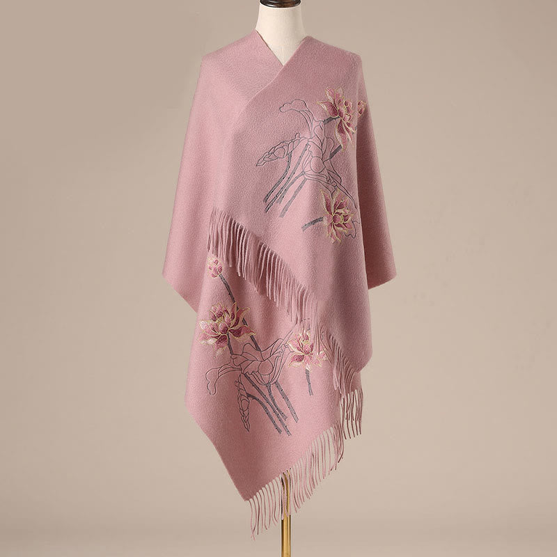 Buddha Stones -Wollschal, Lotus-Stickerei, Quaste, Winter, gemütlicher Reiseschal, Wickeltuch - Hellkoralle - 200 x 60 cm - image 3