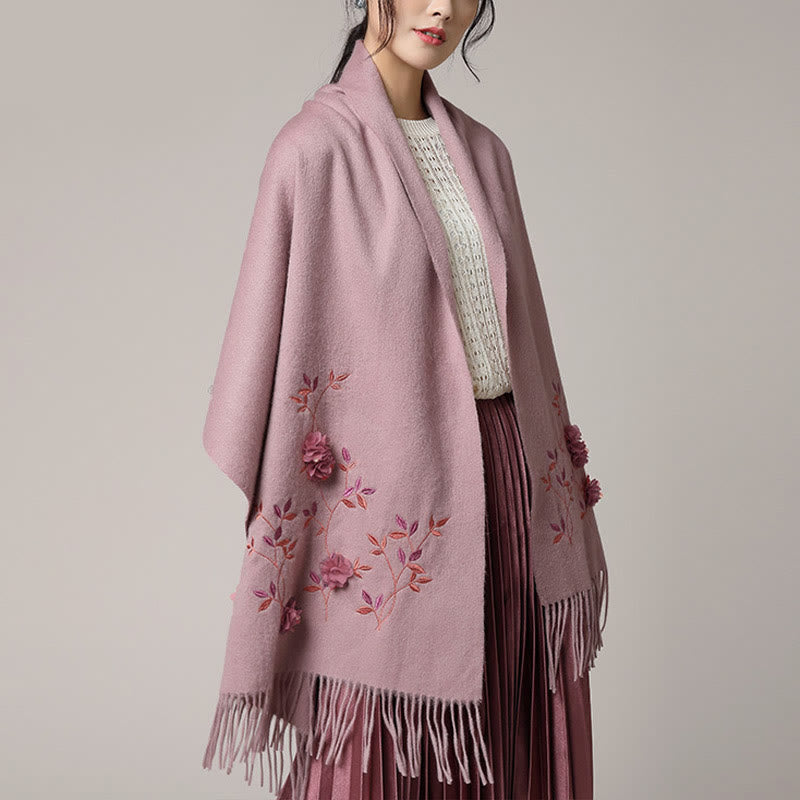 Buddha Stones -Wollschal, 3D-Blumenstickerei, Quaste, Winter, gemütlicher Reiseschal - image 8