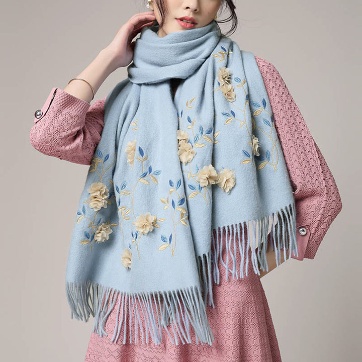 Buddha Stones -Wollschal, 3D-Blumenstickerei, Quaste, Winter, gemütlicher Reiseschal - image 12