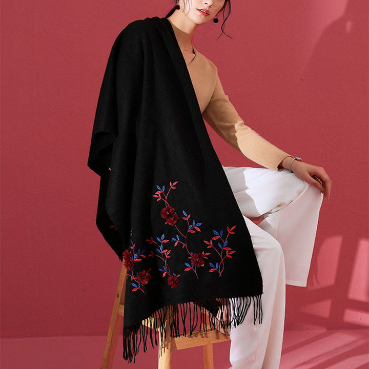 Buddha Stones -Wollschal, 3D-Blumenstickerei, Quaste, Winter, gemütlicher Reiseschal - image 2