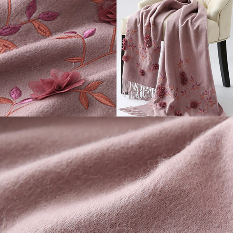 Buddha Stones -Wollschal, 3D-Blumenstickerei, Quaste, Winter, gemütlicher Reiseschal - image 10