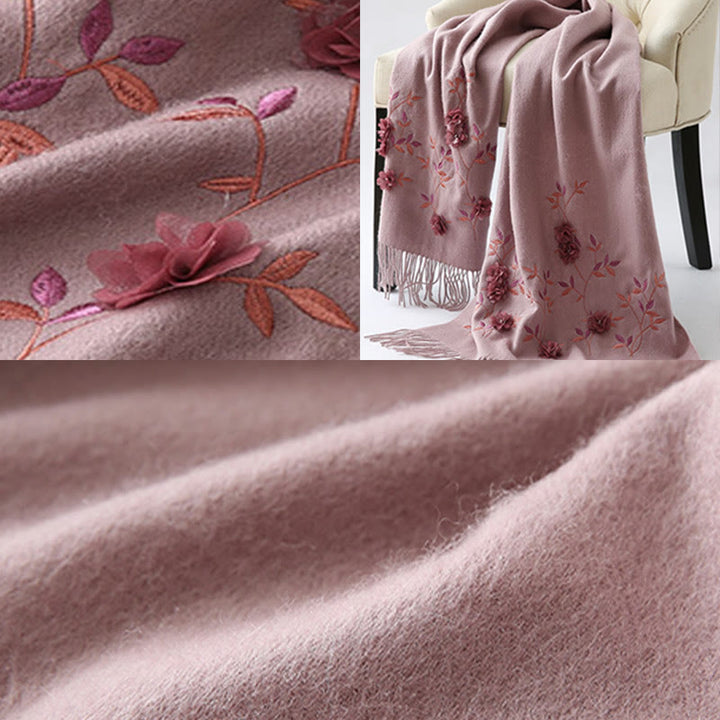 Buddha Stones -Wollschal, 3D-Blumenstickerei, Quaste, Winter, gemütlicher Reiseschal - image 10