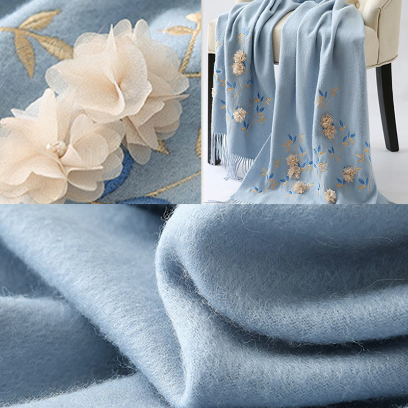 Buddha Stones -Wollschal, 3D-Blumenstickerei, Quaste, Winter, gemütlicher Reiseschal - image 15