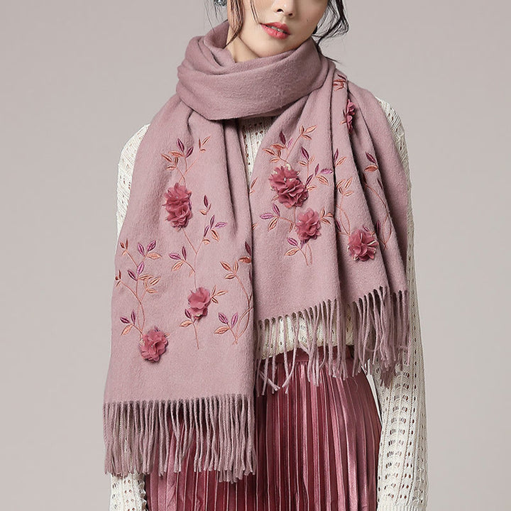 Buddha Stones -Wollschal, 3D-Blumenstickerei, Quaste, Winter, gemütlicher Reiseschal - image 7