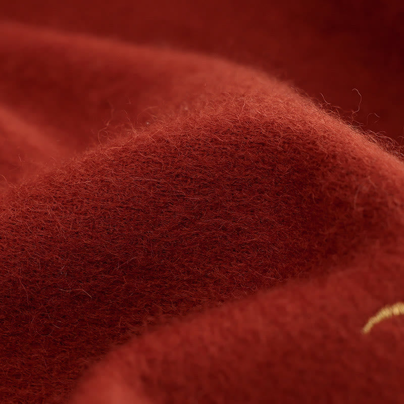 Buddha Stones -Wollschal, rote Blume, goldene Pailletten-Stickerei, Quaste, gemütlicher Winter-Reiseschal - image 3