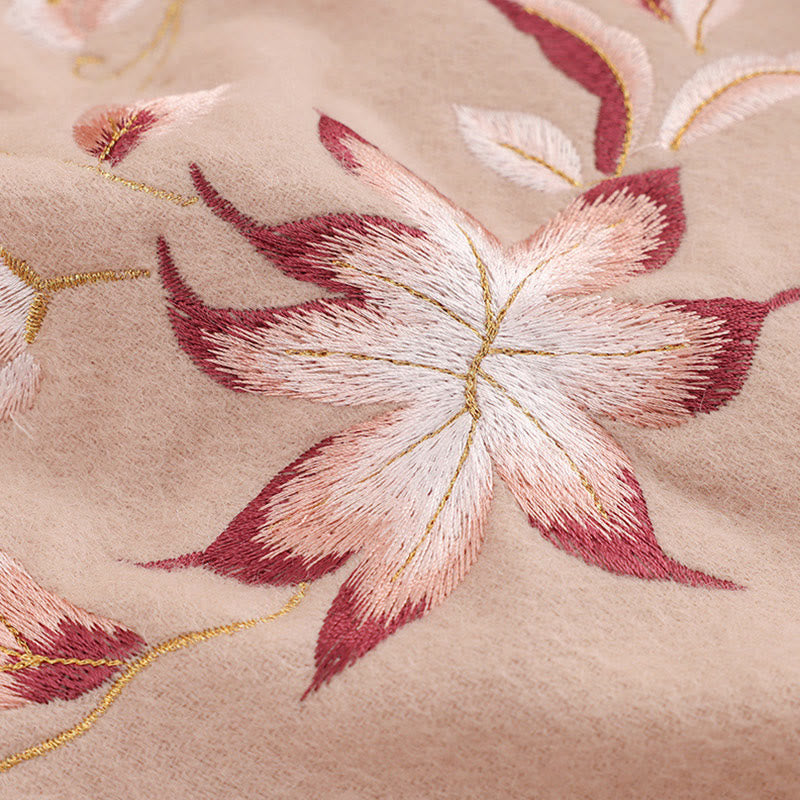 Buddha Stones Wollschal Rosa Weiß Blumenstickerei Quaste Winter Gemütlicher Reiseschal Wickelschal - image 4