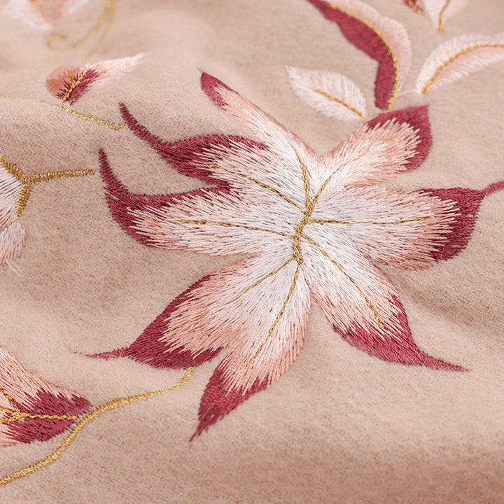 Buddha Stones Wollschal Rosa Weiß Blumenstickerei Quaste Winter Gemütlicher Reiseschal Wickelschal - image 4