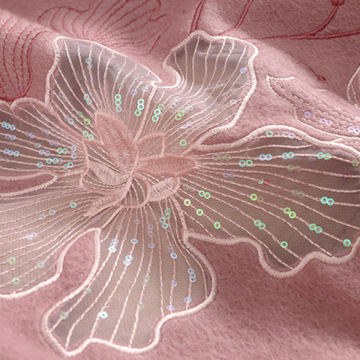 Buddha Stones -Wollschal, große Blumen-Pailletten-Stickerei, Quaste, gemütlicher Winter-Reiseschal - image 10