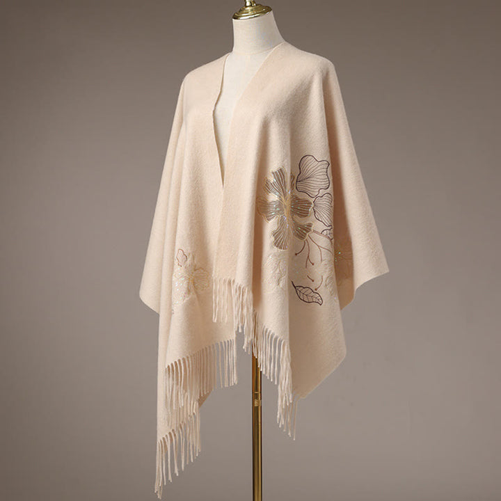 Buddha Stones -Wollschal, große Blumen-Pailletten-Stickerei, Quaste, gemütlicher Winter-Reiseschal - image 2