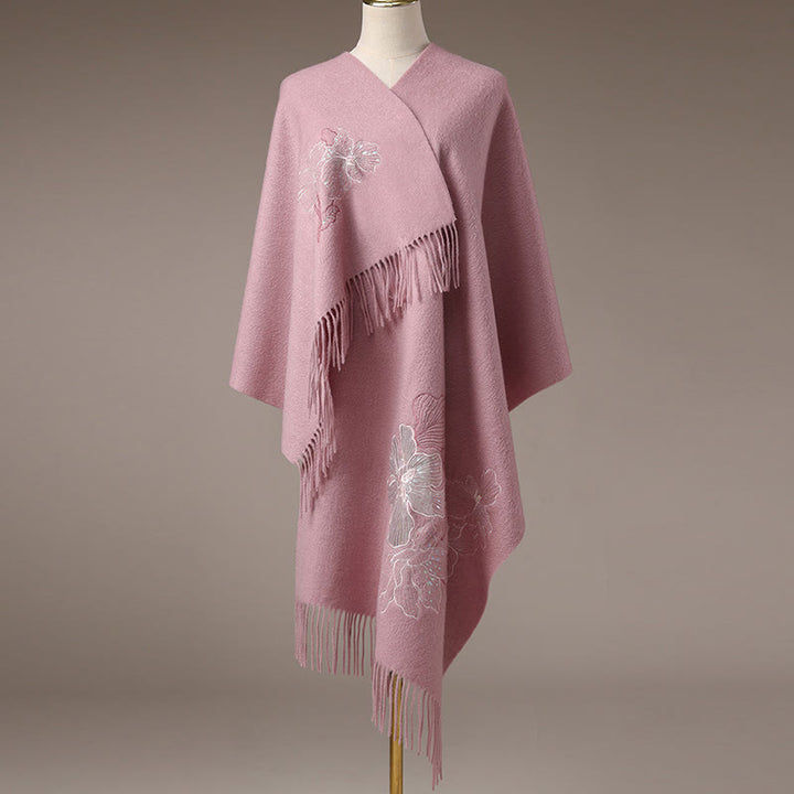 Buddha Stones -Wollschal, große Blumen-Pailletten-Stickerei, Quaste, gemütlicher Winter-Reiseschal - image 7