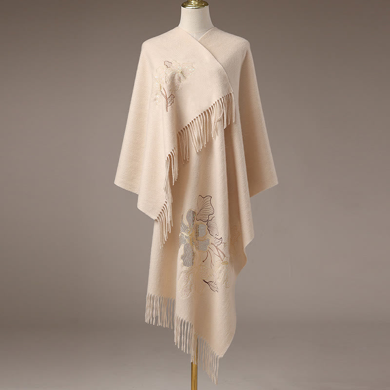 Buddha Stones -Wollschal, große Blumen-Pailletten-Stickerei, Quaste, gemütlicher Winter-Reiseschal - image 1