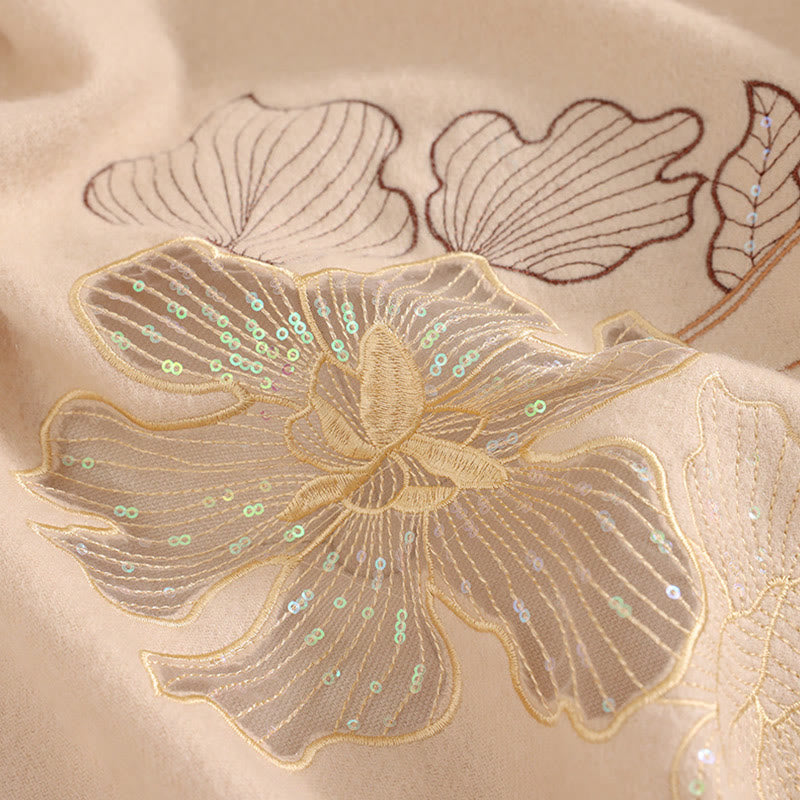 Buddha Stones -Wollschal, große Blumen-Pailletten-Stickerei, Quaste, gemütlicher Winter-Reiseschal - image 3