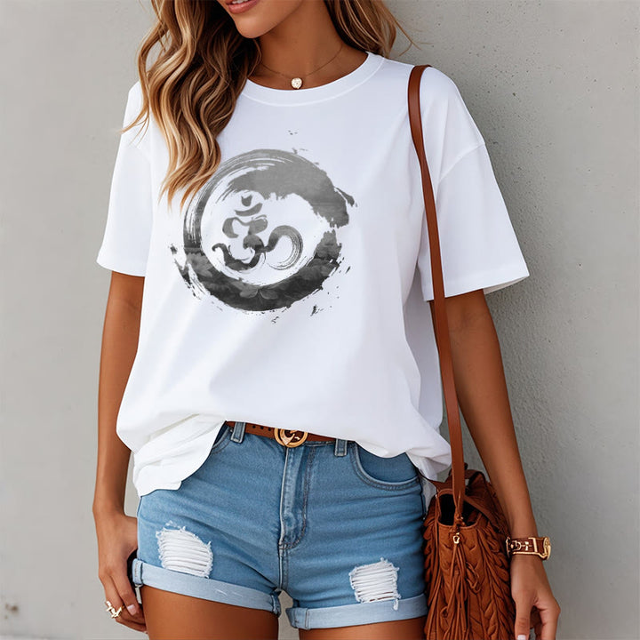 Buddha Stones Om Lotus Baumwolle T-shirt