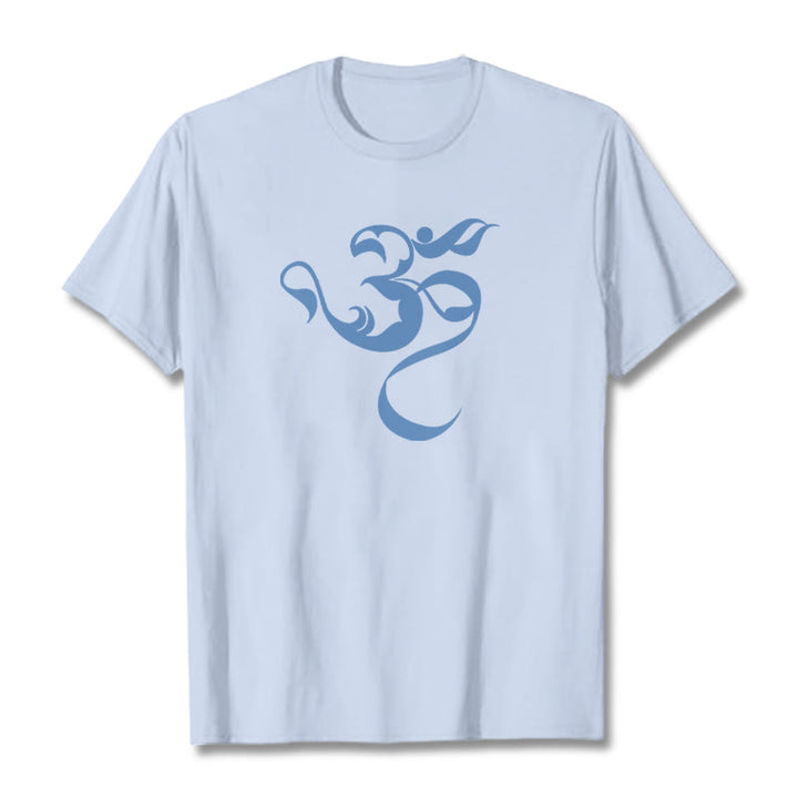 T-Shirt aus Baumwolle mit Buddha Stones und Om-Figur-Design - Hellcyan - 2XL - image 11