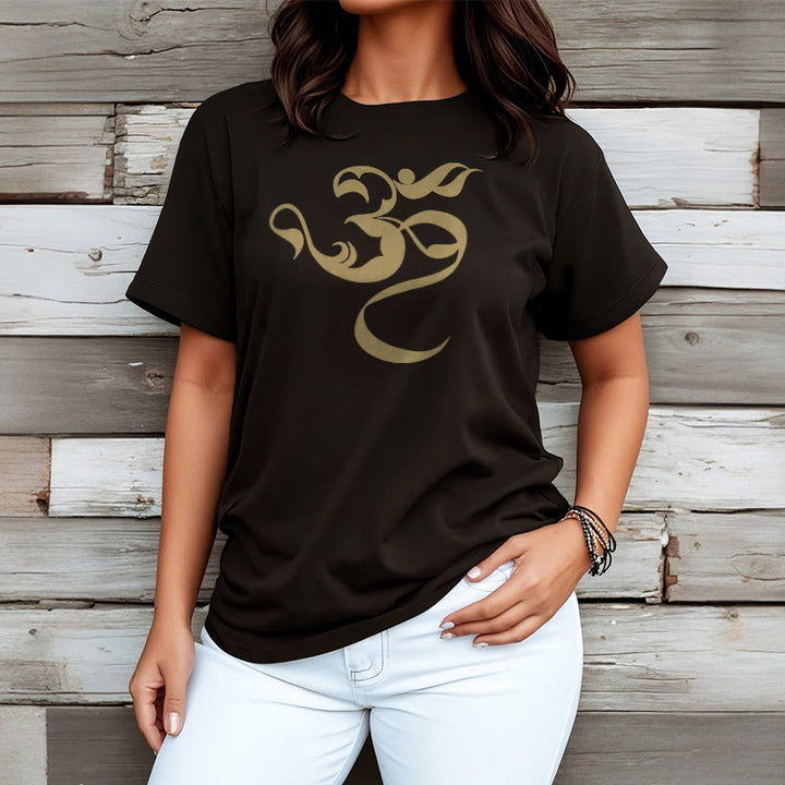 T-Shirt aus Baumwolle mit Buddha Stones und Om-Figur-Design