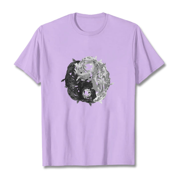 Buddha Stones ​​Yin Yang Koi Fisch Kombination Baumwolle T-Shirt - Pflaume - 2XL - image 17
