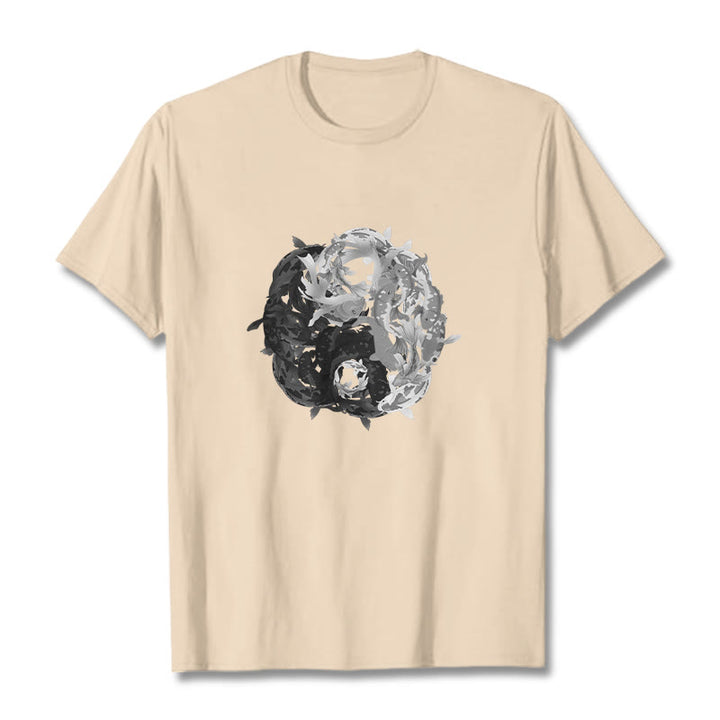 Buddha Stones ​​Yin Yang Koi Fisch Kombination Baumwolle T-Shirt - Biskuit - 2XL - image 13