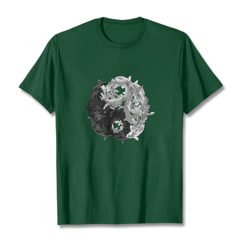 Buddha Stones ​​Yin Yang Koi Fisch Kombination Baumwolle T-Shirt - Waldgrün - 2XL - image 9