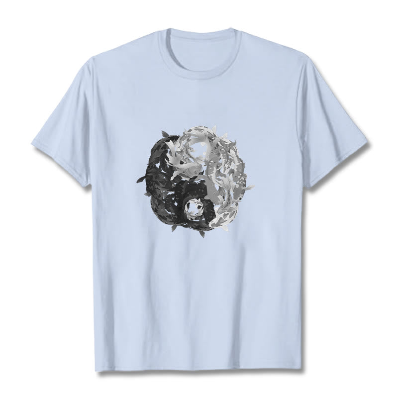 Buddha Stones ​​Yin Yang Koi Fisch Kombination Baumwolle T-Shirt - Hellcyan - 2XL - image 12