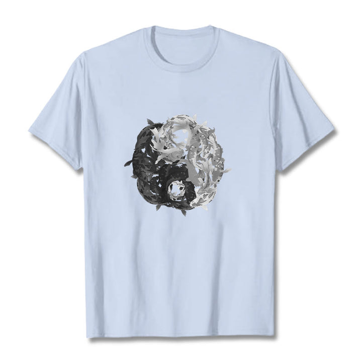 Buddha Stones ​​Yin Yang Koi Fisch Kombination Baumwolle T-Shirt - Hellcyan - 2XL - image 12