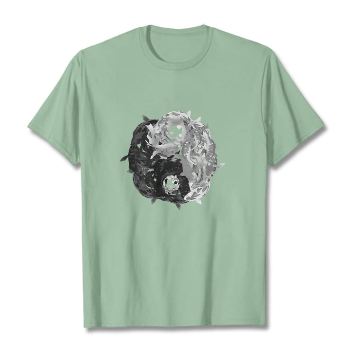 Buddha Stones ​​Yin Yang Koi Fisch Kombination Baumwolle T-Shirt - Blassgrün - 2XL - image 16
