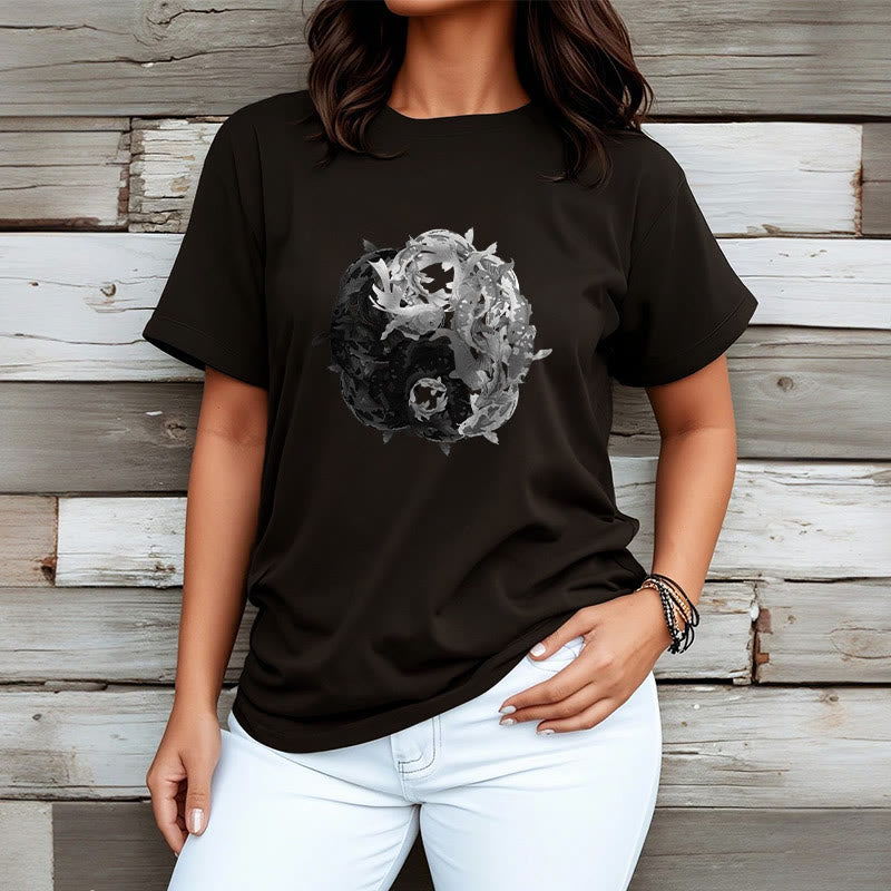 Buddha Stones Yin Yang Koi Fisch Kombination Baumwolle T-Shirt